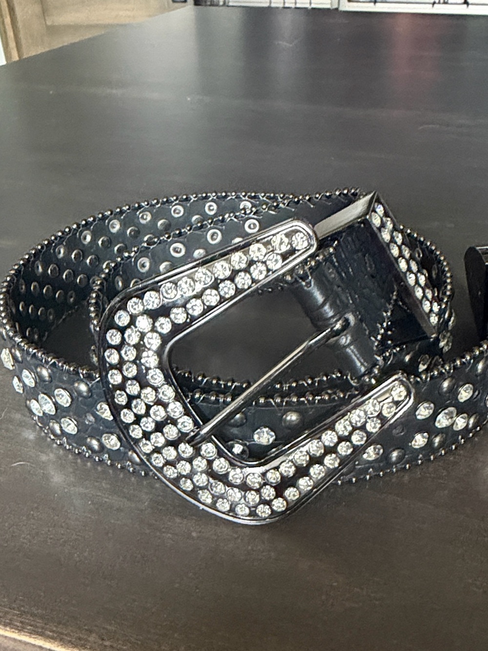 Crystal Buckle Studded Black Belt
